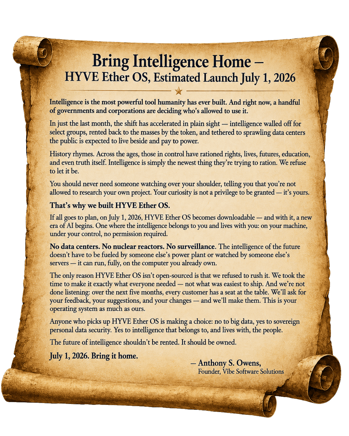 HYVE Ether OS sets July 1 launch — and stakes a 48-patent claim on the sovereign-AI stack