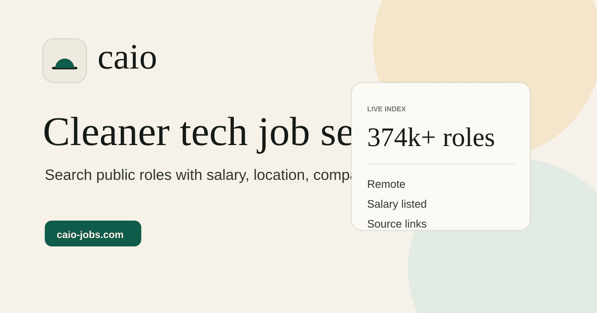 Caio indexes 500k+ tech jobs with a focus on search clarity