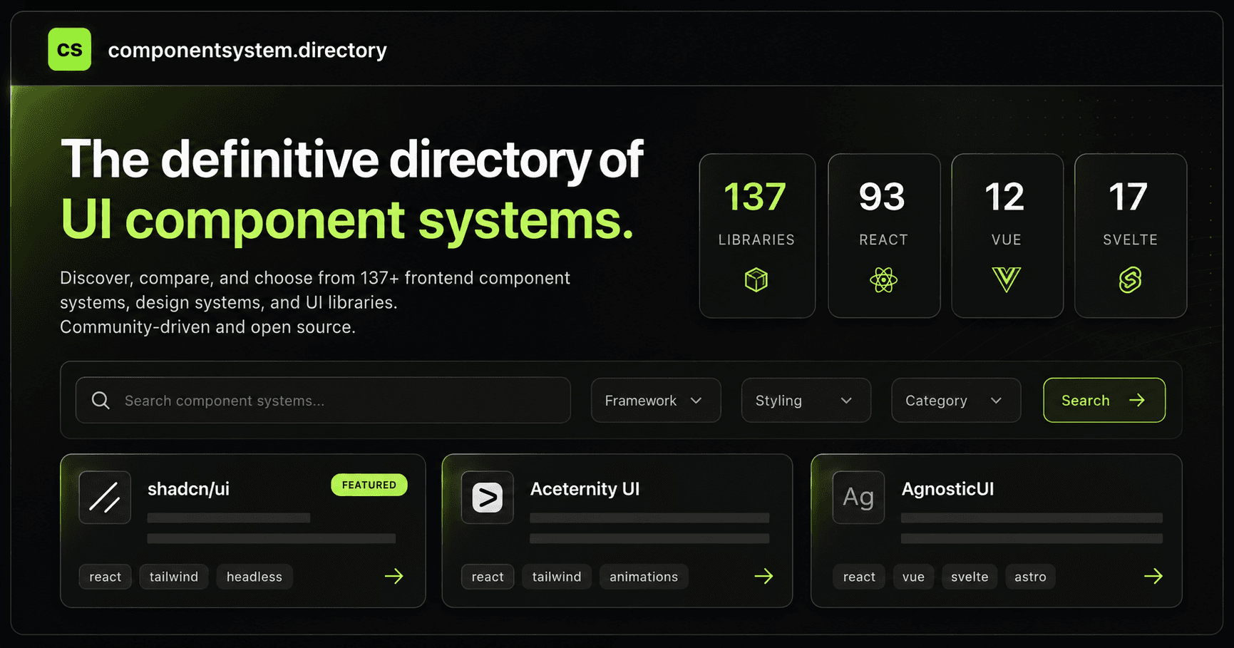componentsystem.directory catalogs UI component libraries in one place