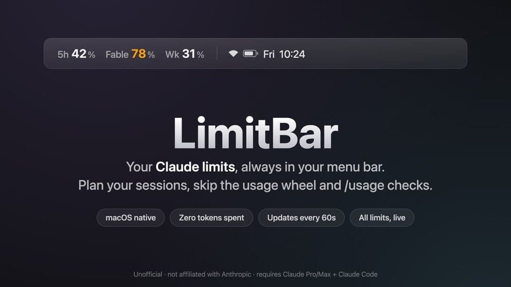 LimitBar puts Claude API usage limits in your macOS menu bar
