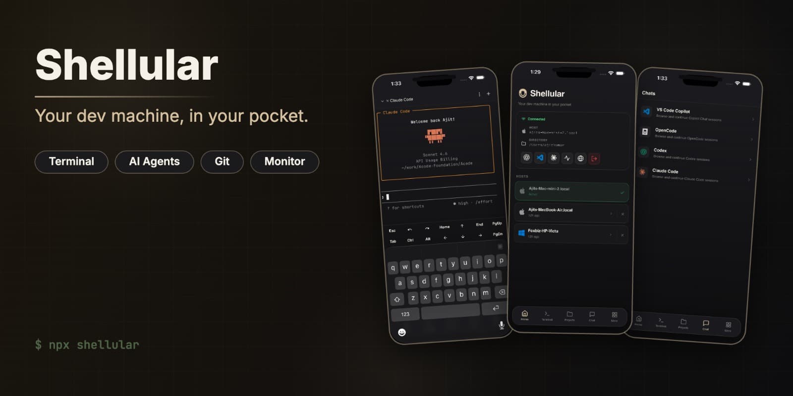 Shellular lets you run Claude Code, Codex, and Pi from your phone