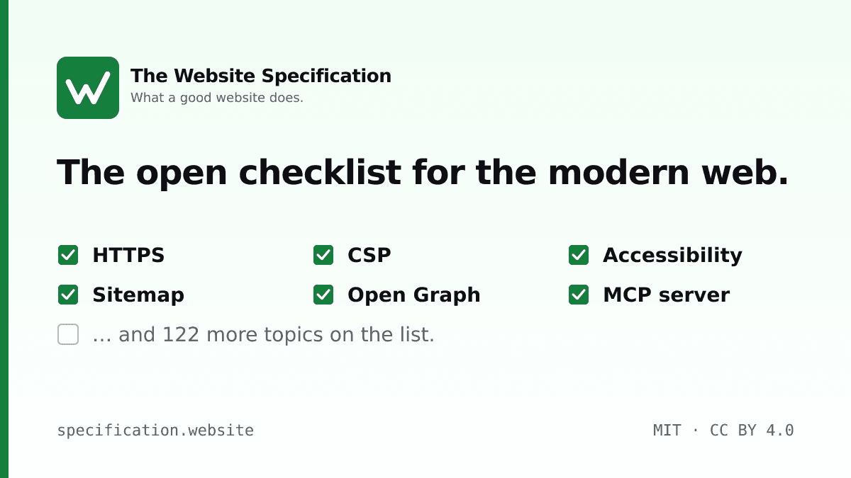 Developer publishes comprehensive website specification standard