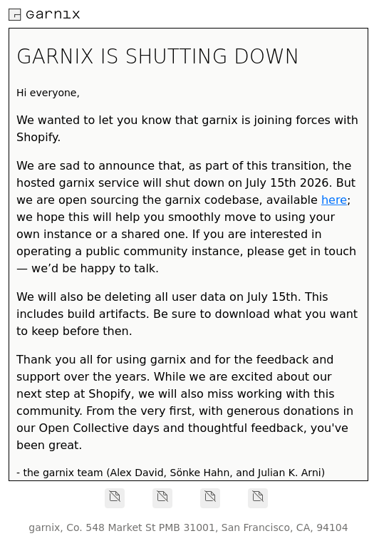 Garnix CI shuts down, leaving Nix developers searching for alternatives