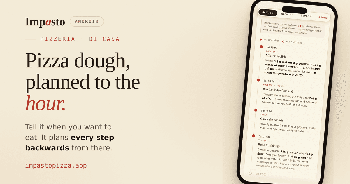 Impasto: a reverse-schedule tool that works backwards from your pizza dinner time